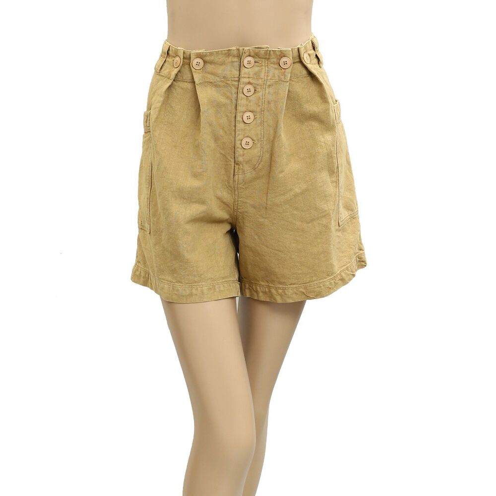 Free People Solid Tan Shorts High Waist Pleated Slouchy Classic XS NEW 280777
